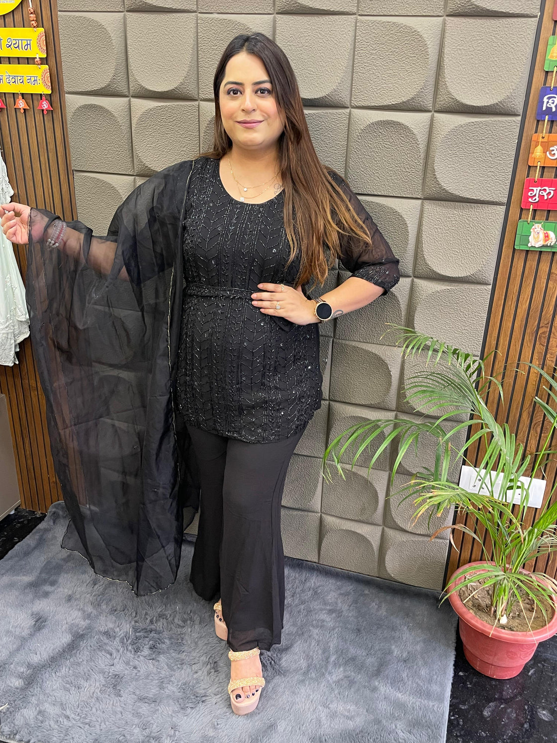 Beautiful Pure Chinnon Cutdana 3-Piece Suit (M–XL)