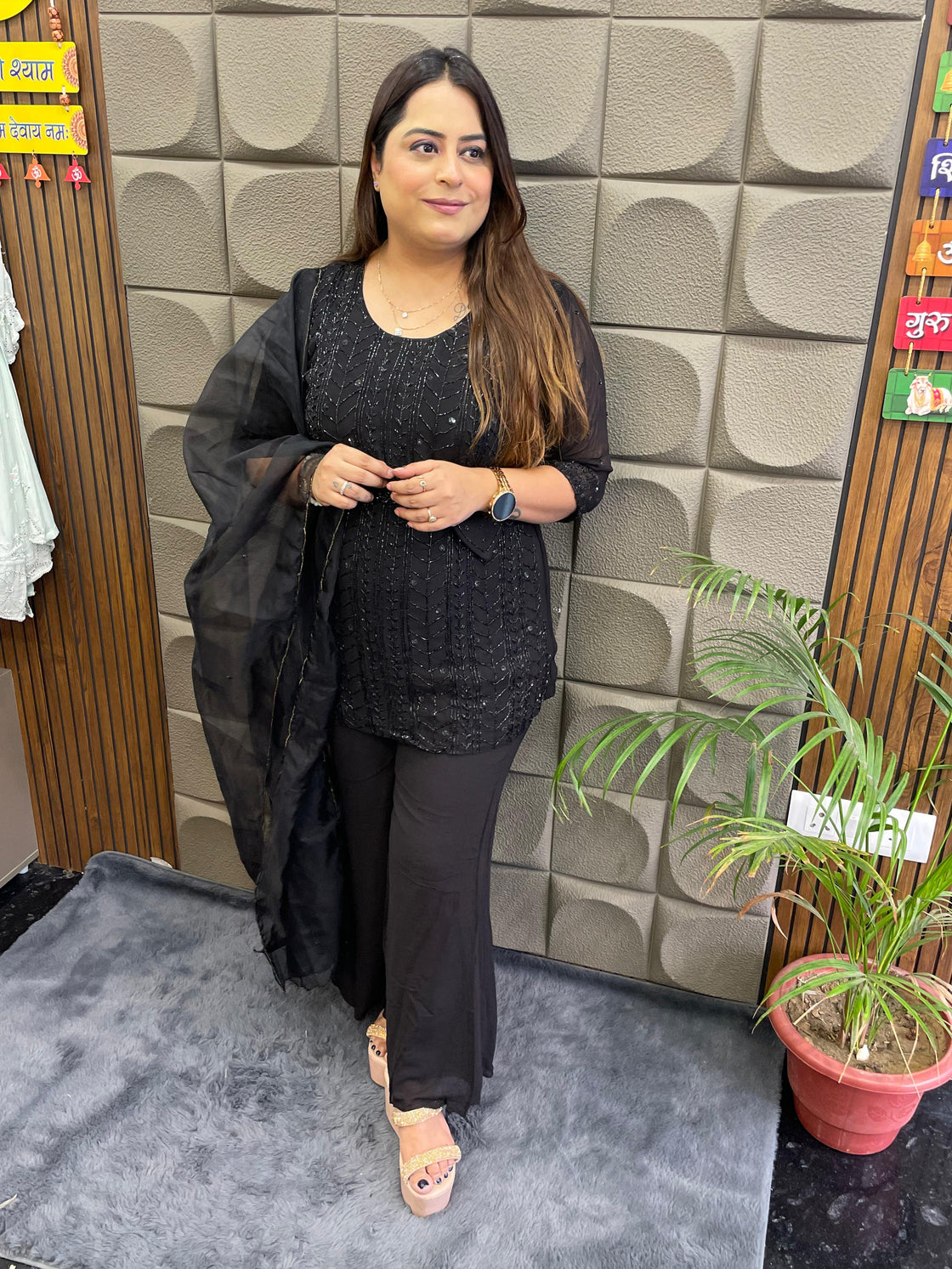 Beautiful Pure Chinnon Cutdana 3-Piece Suit (M–XL)