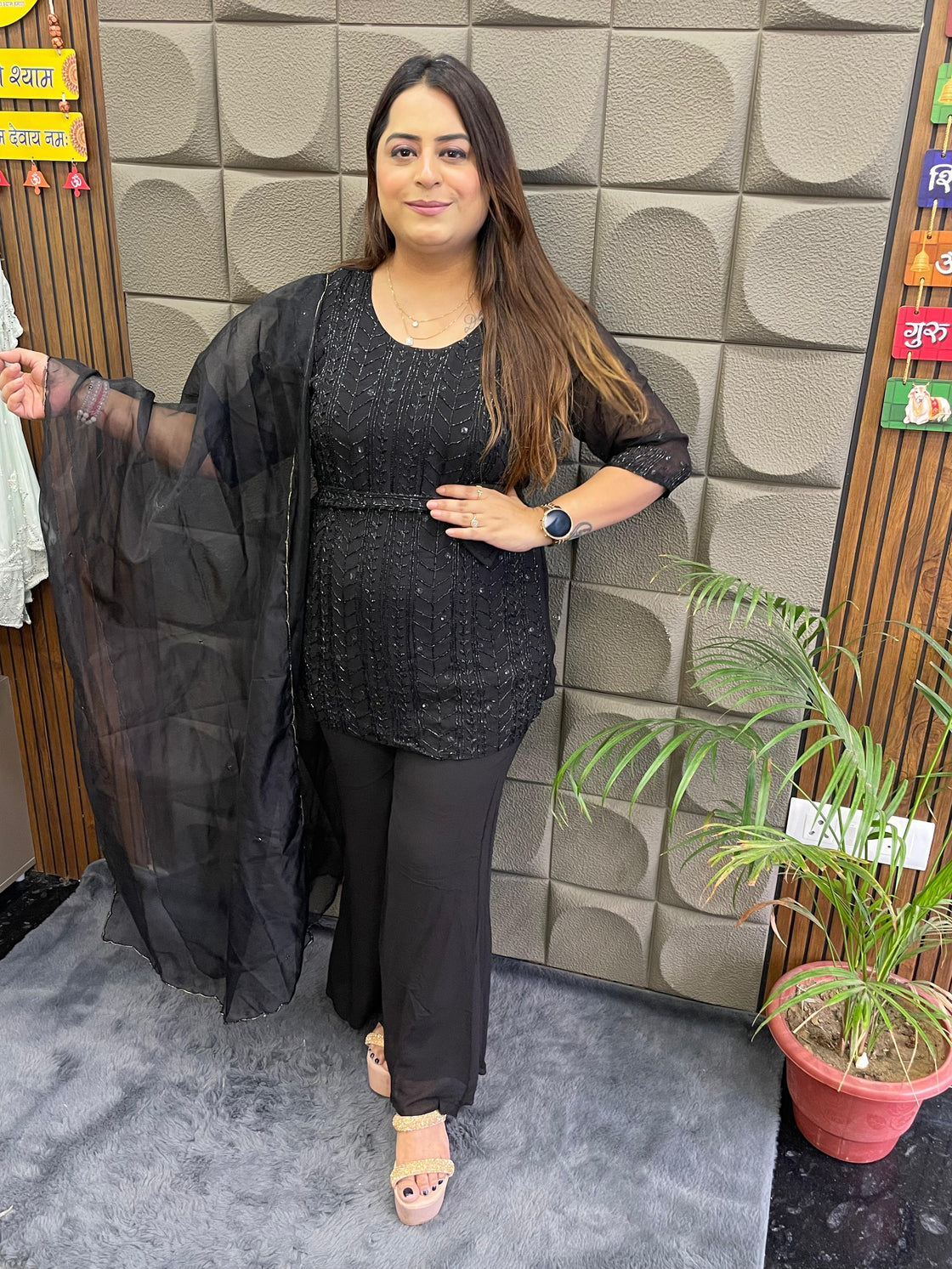 Beautiful Pure Chinnon Cutdana 3-Piece Suit (M–XL)