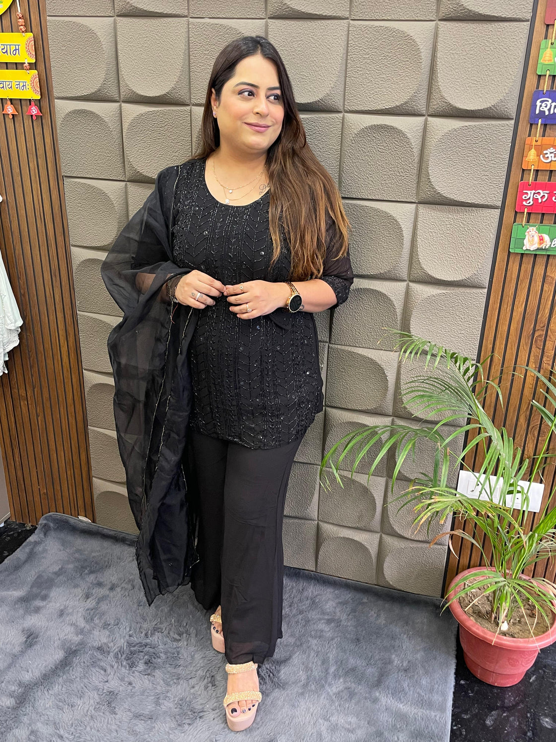 Beautiful Pure Chinnon Cutdana 3-Piece Suit (M–XL)