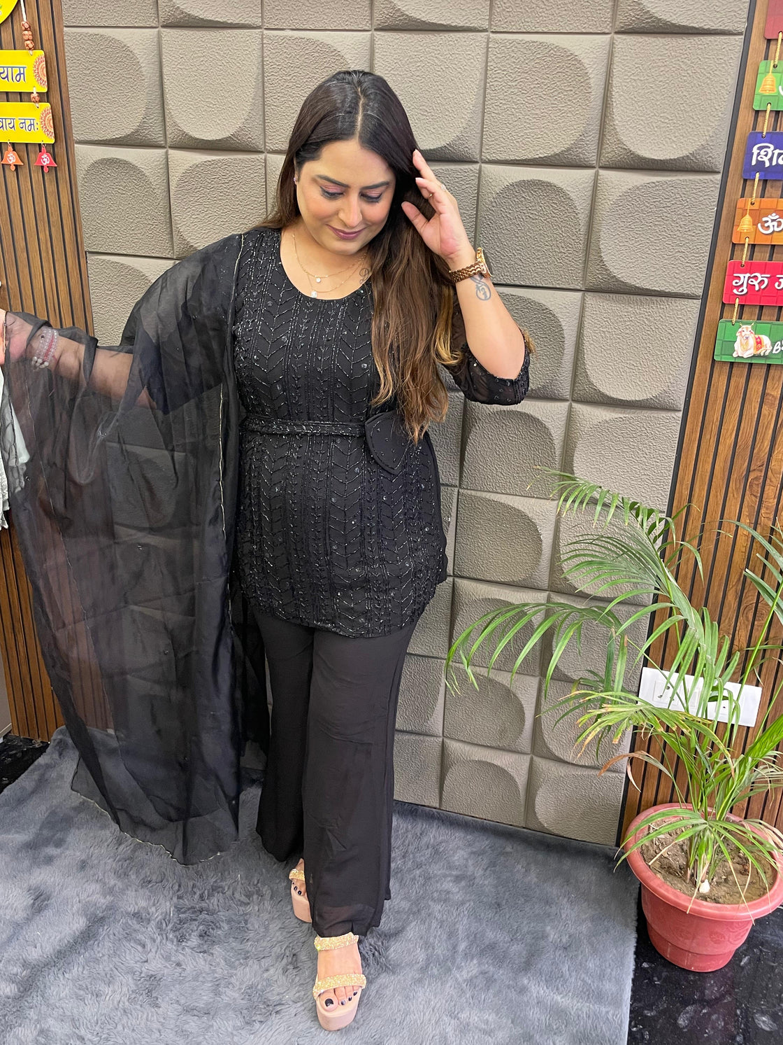 Beautiful Pure Chinnon Cutdana 3-Piece Suit (M–XL)