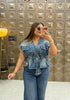 'ERICA' Denim Metal Stonework Top