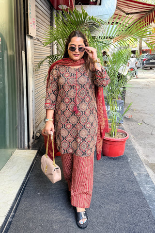 ‘GAURI’ Ajrakh Print Three Piece Set