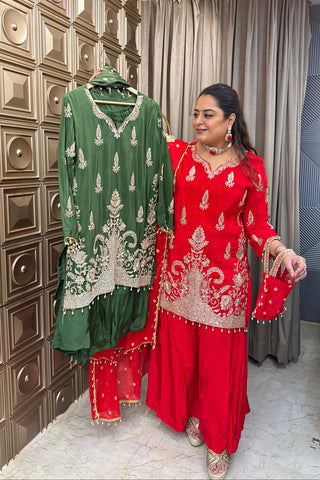 ‘TANZEEM’ Hand Work Three Piece Set With Potli