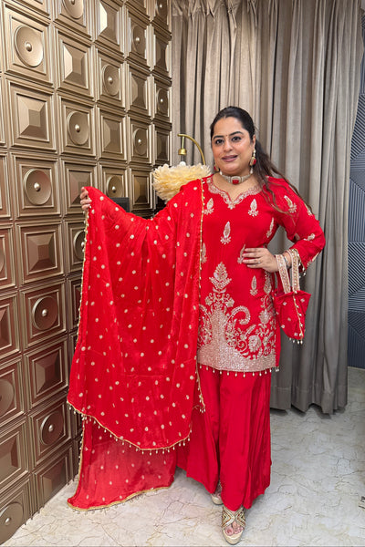 ‘TANZEEM’ Hand Work Three Piece Set With Potli