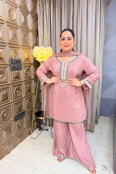 ‘CREPE KARI’ Jewel Neck Three Piece Set
