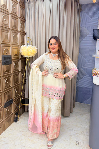 ‘RUMANA’  Ombre Mirror Work Three Piece Set
