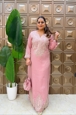 ‘ROOP’ Long Length Two Piece Set With Potli