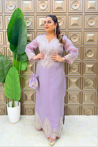 ‘ROOP’ Long Length Two Piece Set With Potli