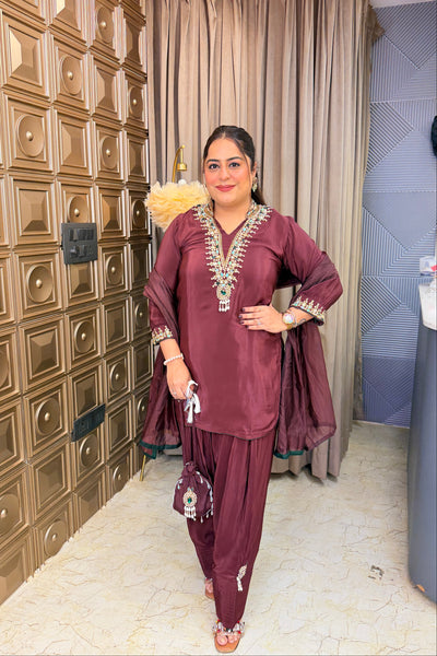 ‘RAASIKA’ Emerald Stone Farshi Three Piece Set