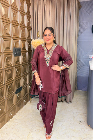 ‘RAASIKA’ Emerald Stone Farshi Three Piece Set