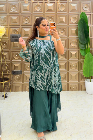 ‘GLAMGREEN’ Off-shoulder Three Piece Set