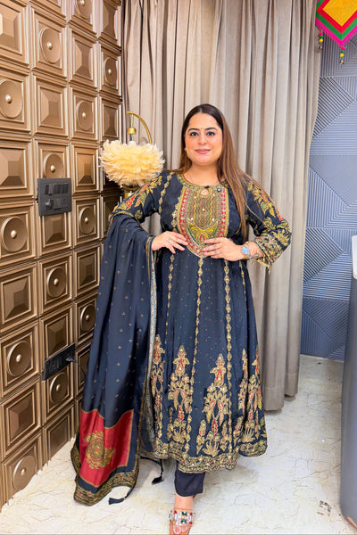 ‘MANYATA’ Pure Crepe Anarkali Three Piece Set
