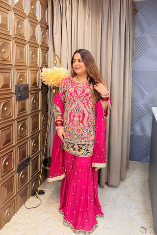 ‘CHARUMATI’ Hand Work Embroidery, Sharara Three Piece Set