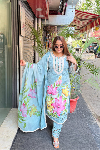 'RUMAYSA' Handprinted Three Piece Set