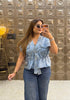 'ERICA' Denim Metal Stonework Top