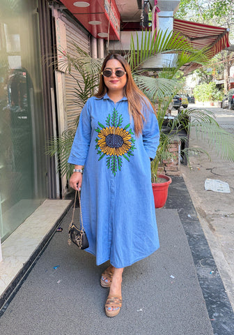 'SUNFLOWER' Denim Maxi Dress