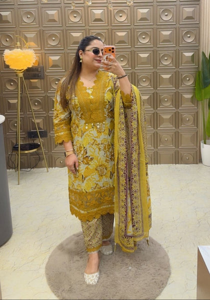 Yellow Lace Pakistani Suit