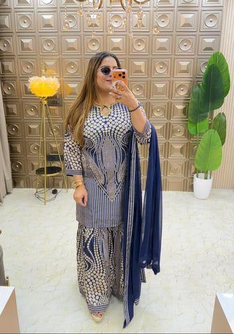 'BLUE GALAXY' Pure Crepe Gharara Suit